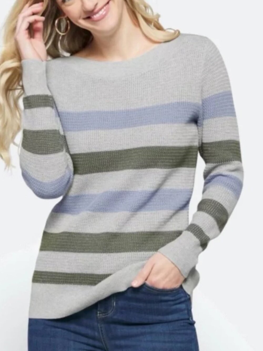 Market & Spruce | NWT Stitch Fix Tawnee Waffle Knit Stripe Gray Sweater XL